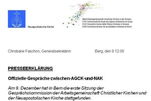 Gemeinsame Pressemitteilung der AGCK und NAK Schweiz
