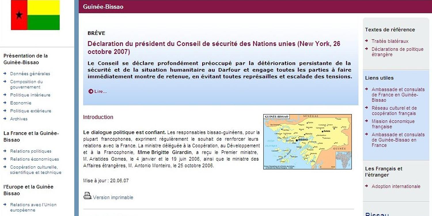 Site Internet du Ministère des affaires étrangères français sur la Guinée-Bissau
